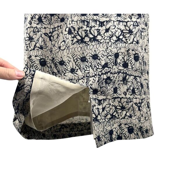 Adam Lippes New !! Jacquard Sheath Dress Sz Small 4 Beige & Navy Floral Linen - Picture 11 of 13